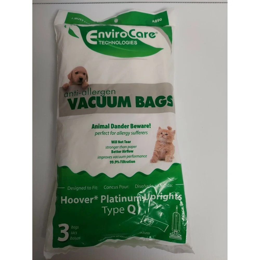 NEW EnviroCare‎ Replacement Vacuum Bags for Hoover Type Q Uprights 3 Pack A890